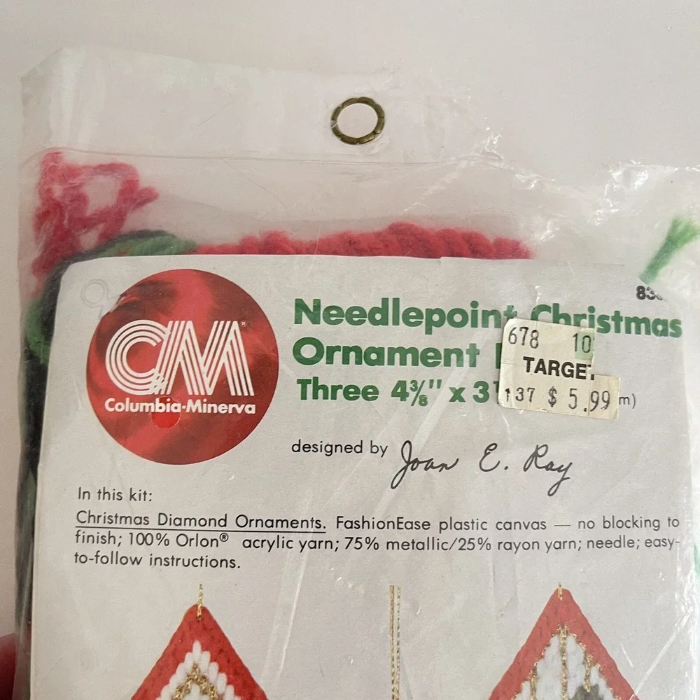 Vtg 80s CM Columbia-Minerva Needlepoint Christmas Ornament‎ Kit New COMPLETE